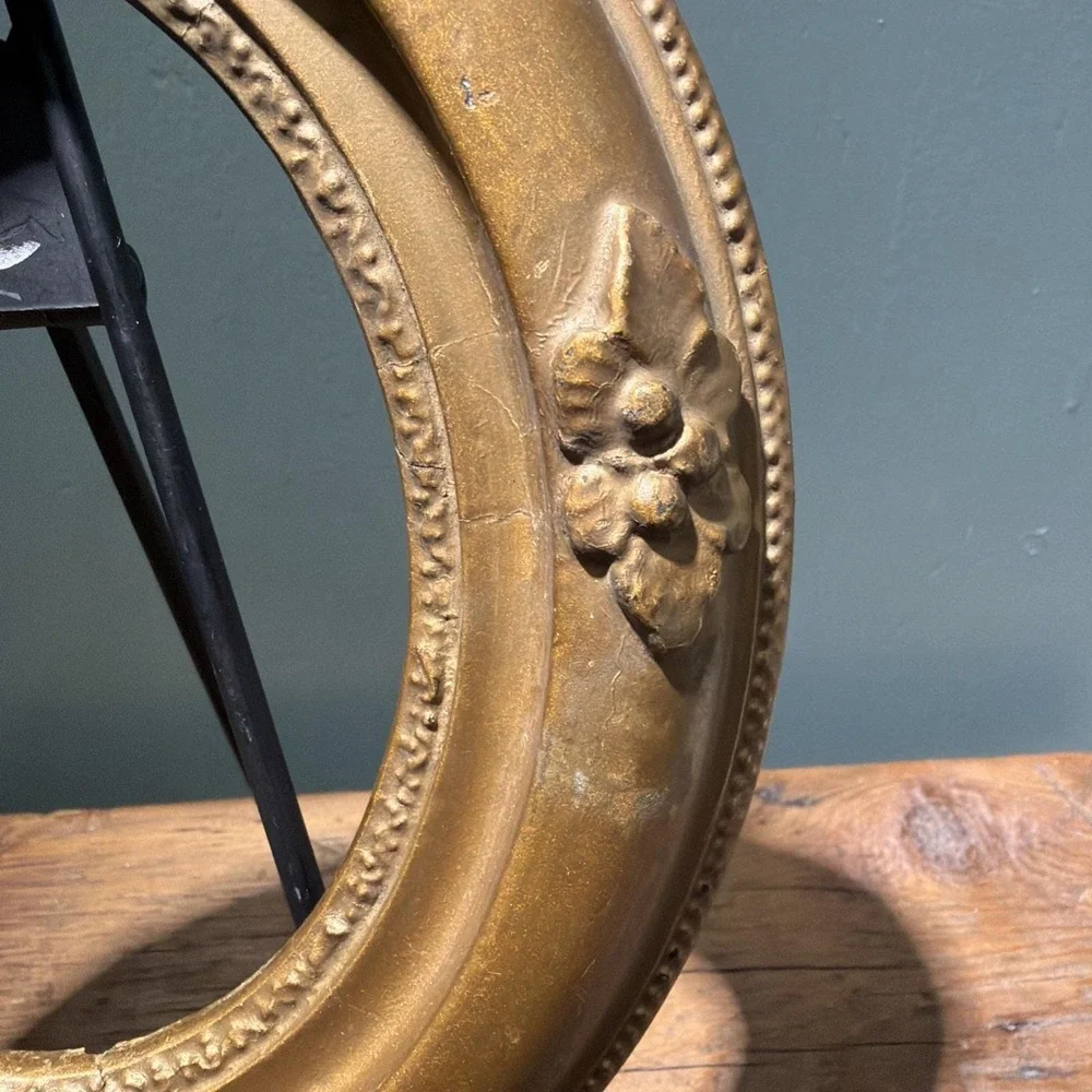 Antique Victorian Oval Gilt Picture Frame 4x5 Opening Wood & Composition 1800's